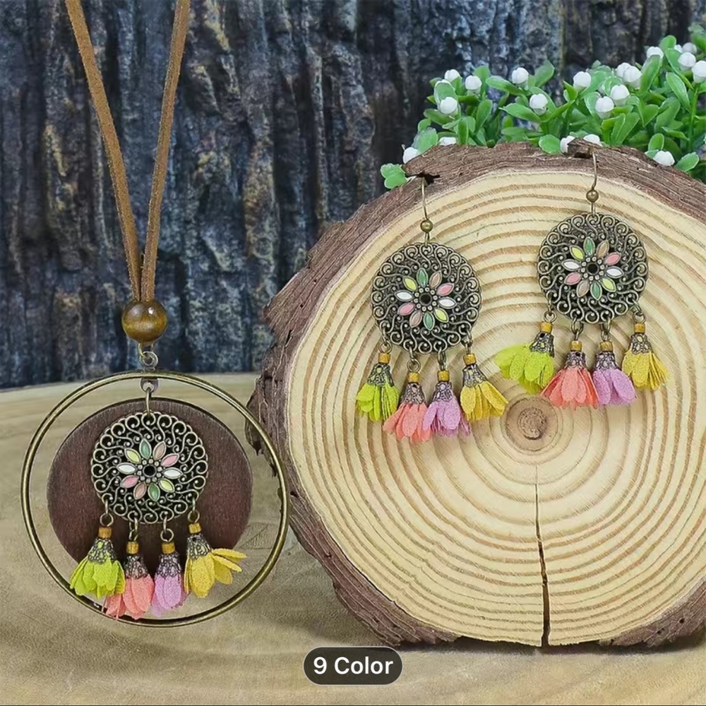 Boho Style Multicolor Pendant Necklace / Drop Earrings Vintage Style Jewelry